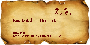 Kmetykó Henrik névjegykártya